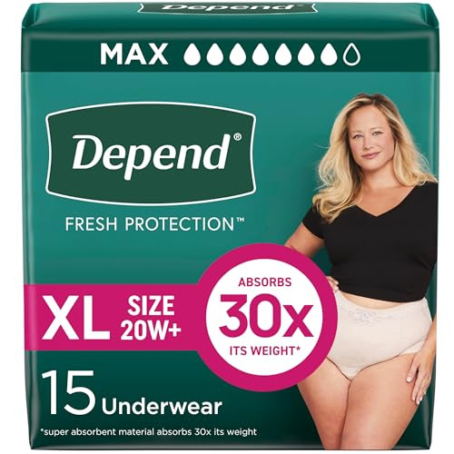 Depend Fresh Protection Adult Diapers, Incontinence & Postpartum Bladder Leak Underwear for Women, Disposable, Maximum, Extra-Large, Blush, 15 Count,