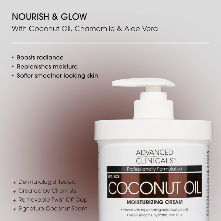 Advanced Clinicals Coconut Oil Body Cream For Women & Men | Hydrating Coconut Lotion For Extremely Dry Skin | Visible Anti Aging Body Butter Skin Car