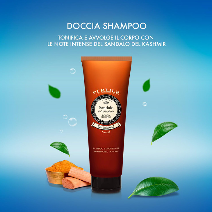 Perlier: "Sandalo del Kashmir" Shampoo & Shower Gel, Sandalwood Scent 8.4 Fluid Ounces (250mL) Tube [ Italian Import ]