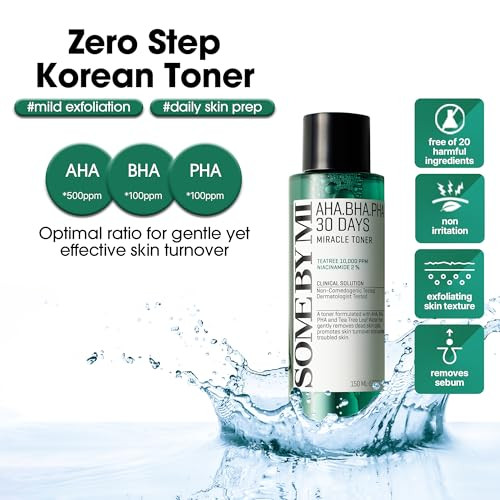 SOME BY MI AHA BHA PHA 30 Days Miracle Toner  5.07oz, 150ml  Korean Salicylic Acid Exfoliating Face Toner for All Skin Types  Daily Pore Care & Oi