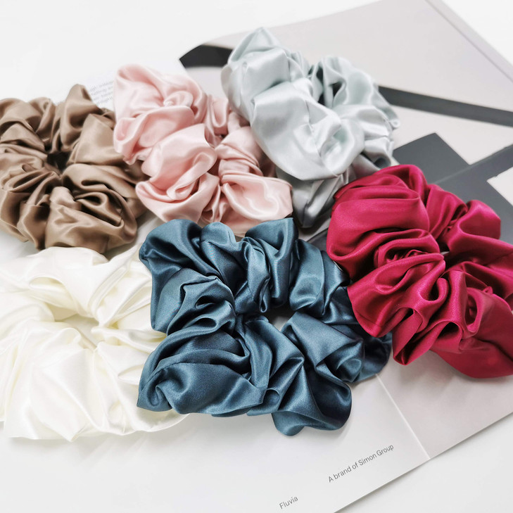 Luxury Mulberry Hair Tie, Vintage Style Scrunchies, 3-Pack Soft Premium Scrunchies (Ivory,Wine,Lake Blue)