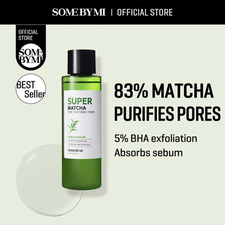 SOME BY MI Super Matcha Pore Tightening Toner - 5.07Oz, 150ml - Made from Matcha Extracts for Sensitive Skin - Skin Moisturizing and Purifying - Blac