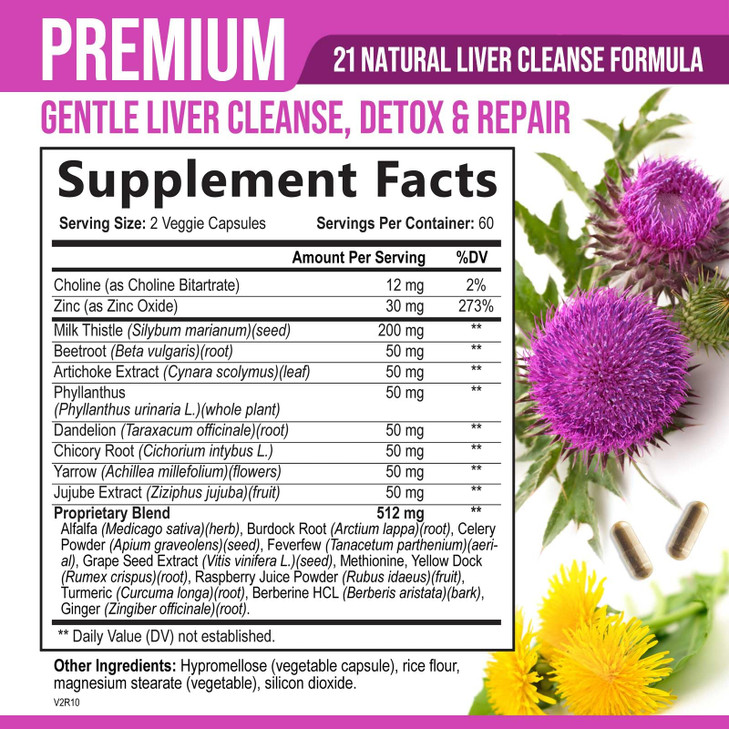 Liver Cleanse Detox & Repair Formula - 20-in-1 Advanced Liver Support Supplement with Silymarin Milk Thistle, Dandelion Root, Artichoke Extract, Turm