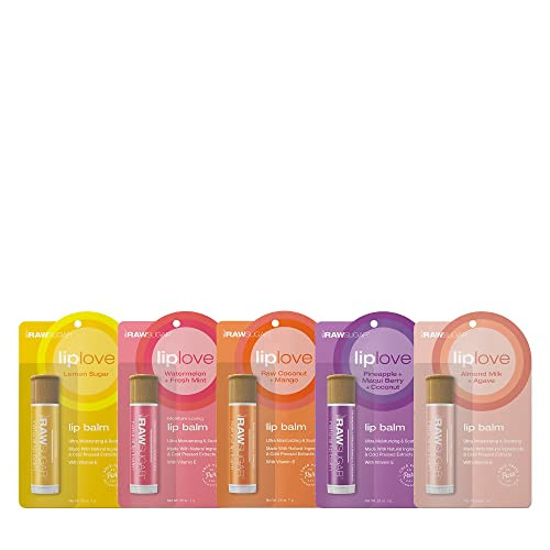 Raw Sugar Lip Love Bundle - Lip Balm made with Safflower Seed Oil, Beeswax, Shea Butter & Coconut Oil to Restore Dry, Chapped Lips, Clean Ingredients