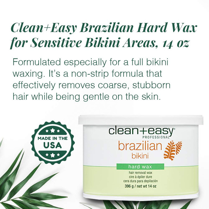 Clean + Easy Brazilian Wax  Hard Wax Bikini Hair Removal for Intimate Areas, No-Strip Formula for Coarse Hair, 14 oz