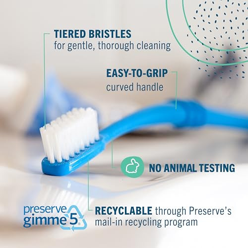 Preserve Eco Friendly Adult Toothbrushes, Made in The USA from Recycled Plastic, Ultra Soft Bristles, Paperboard Package, Colors Vary, 6 Count