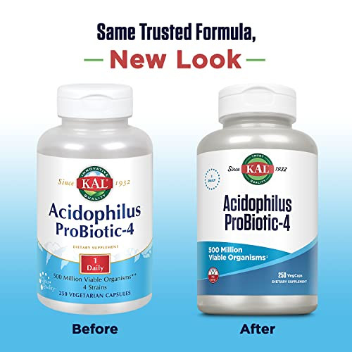 KAL Acidophilus ProBiotic-4, 500 Million CFUs, Four Probiotic Strains, Probiotics for Women and Men, Freeze Dried, L. acidophilus, L. bulgaricus, S.