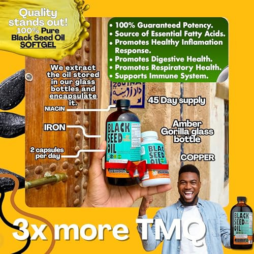 Black Seed Oil Capsules 1000mg - Lab Tested Turkish Nigella Sativa with 3X Thymoquinone (90 Softgels) - USA Made, Cold-Pressed Kalonji Oil - Pure Non