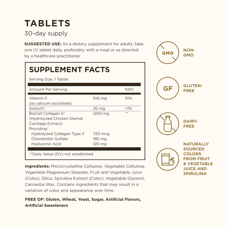 Solgar Collagen Hyaluronic Acid Complex, 30 Tablets - Hydrolyzed Collagen Type 2 - Helps with Fine Lines & Wrinkles - Boosts Skin Collagen & Elastici