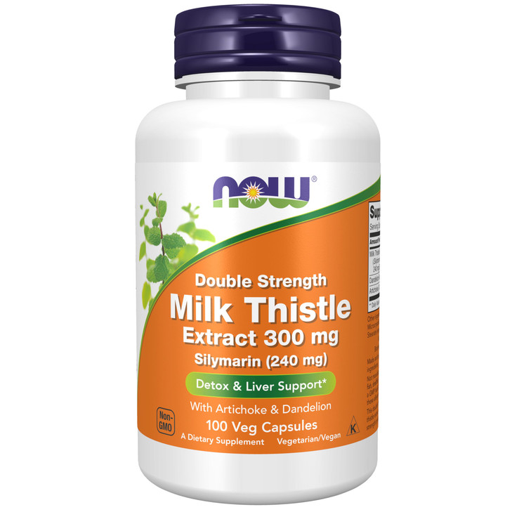 NOW Foods Supplements, Silymarin Milk Thistle Extract 300 mg with Artichoke and Dandelion, Double Strength, Supports Liver Function*, 100 Veg Capsule