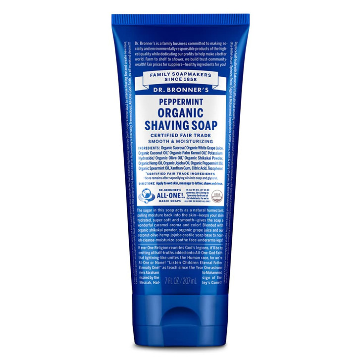 Dr. Bronner's - Organic Shaving Soap (Peppermint, 7 Ounce) - Certified Organic, Sugar and Shikakai Powder, Soothes and Moisturizes for Close Comforta