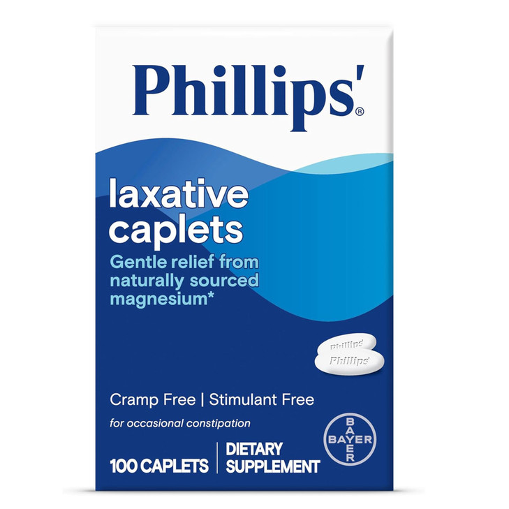 Phillips' Laxative Caplets, With Naturally Sourced Magnesium Supplement for Gentle Relief of Occasional Constipation, Cramp and Stimulant Free Laxati