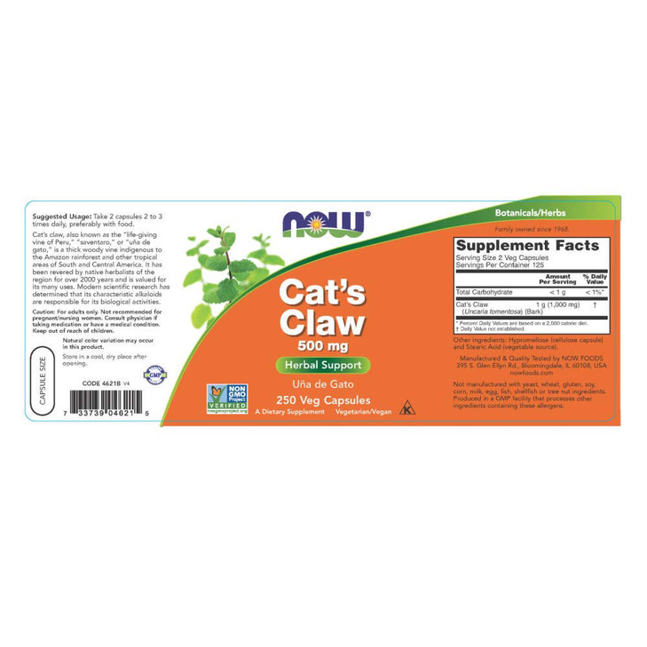 Now Foods Cat's Claw 500mg 250 Vcaps