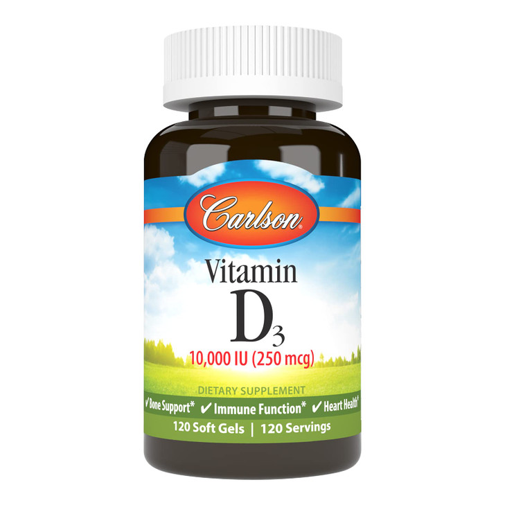 Carlson - Vitamin D3, 10000 IU (250 mcg), Vitamin D Supplements, Bone & Immune Support, Vitamin D3 Softgels, Heart Health, Gluten Free Vitamin D Caps