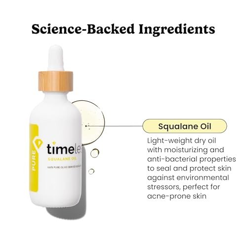 Timeless Skin Care Squalane Oil 100% Pure - Plant-Based Face Oil - Fragrance-Free - For Dry Skin - Moisturizing - 2 oz