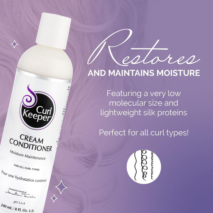 Curl Keeper Cream Conditioner for Curly Hair, 8 Fl Oz - Lightweight Daily Hair Conditioner for All Curl Types - Moisturizing & Deep Conditioning Help