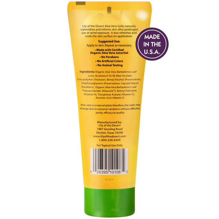 Lily Of The Desert Gelly Moisturizer - 99% Organic Aloe Vera Gel for Skin, After Sun Care with Aloe, Vitamin E Oil, and Vitamin C for Sunburn Relief,