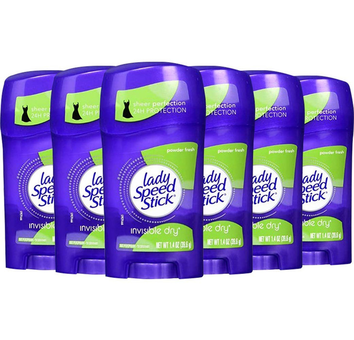Lady Speed Stick Invisible Dry 24 Hour Powder Fresh, 1.4 oz (6 Pieces)