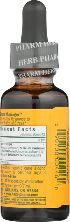 Herb Pharm Stress Manager: Adaptogenic Stress Support Tincture, Rhodiola Rosea, Holy Basil Extract, Reishi Mushroom Extract, Adrenal Function Support
