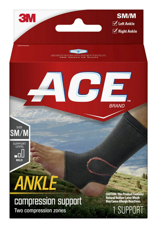 ACE Brand Compression Ankle Support, Small/Medium, Black, 1/Pack