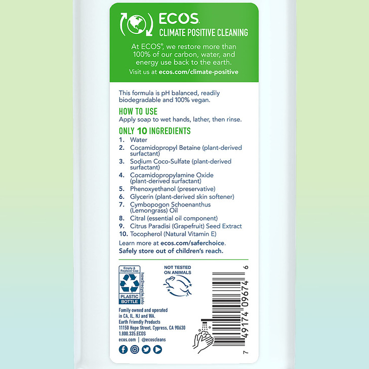 ECOS Hypoallergenic Hand Soap, Lemongrass 32 Fl Oz