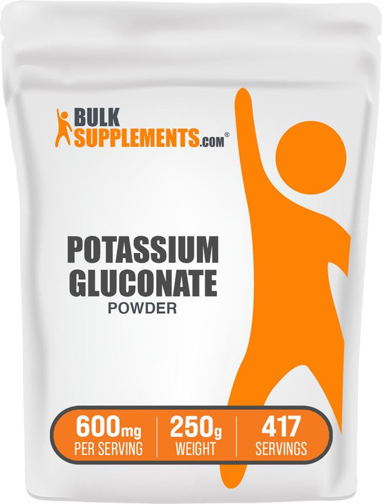 BulkSupplements.com Potassium Gluconate Powder - for Hydration Support, Mineral Supplement, Potassium 99mg - Gluten Free, 600mg per Serving, 250g (8.
