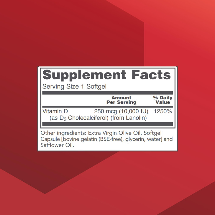 PROTOCOL FOR LIFE BALANCE Vitamin D3 10,000 IU - Immune Support Health Bones and Teeth - 120 Softgels