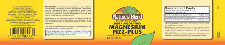 Nature's Blend Magnesium Fizz-Plus Lemon-Lime Flavor 6.4 oz Powder