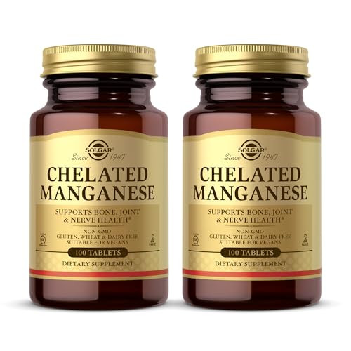 Solgar Chelated Manganese - 100 Tablets, Pack of 2 - Supports Bone, Joint & Nerve Health - Non-GMO, Vegan, Gluten Free, Dairy Free, Kosher - 200 Tota