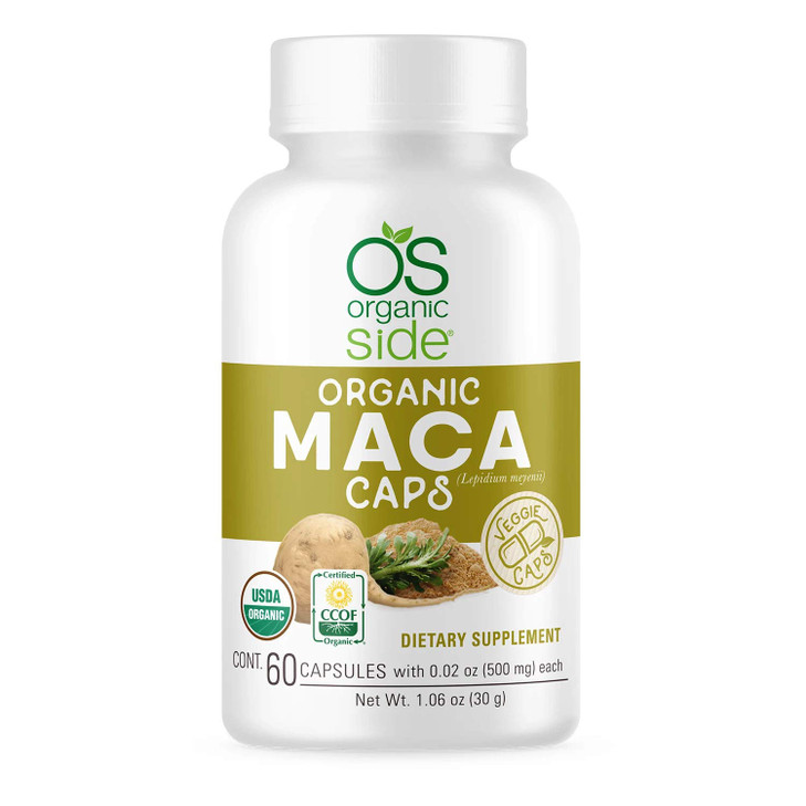 Organic Side | Maca Capsules | USDA Certified Organic, Non-GMO, Vegan | 60 Capsules for Energy | Hormone Balance, and Vitality | Natural Supplement