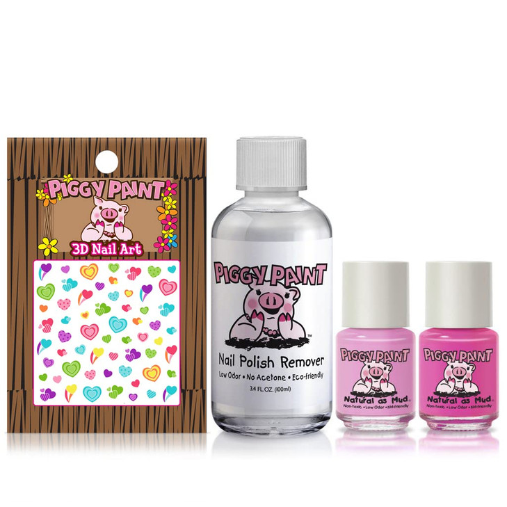 Piggy Paint | 100% Non-Toxic Girls Nail Polish | Safe, Cruelty-Free, Vegan, & Low Odor Nail Polish for Kids | Perfectly Pink (2 Polish, 1 Remover & N