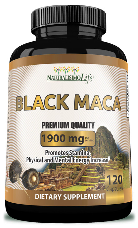 Organic Black Maca 1,900 mg per Serving Natural Energy Booster Peruvian Maca for Men & Women 120 Capsules