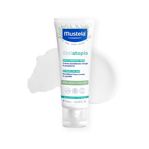 Mustela Stelatopia Eczema-Prone Skin Emollient Baby Face Cream - Face Moisturizer with Natural Avocado & Sunflower Oil - Fragrance-Free - 1.35 Fl Oz