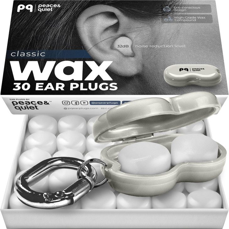 Peace&Quiet PQ Wax Ear Plugs for Sleeping - 30 Silicone Wax Earplugs for Sleeping and Swimming, Gel Ear Plugs for Noise Cancelling, Sound Blocking Le