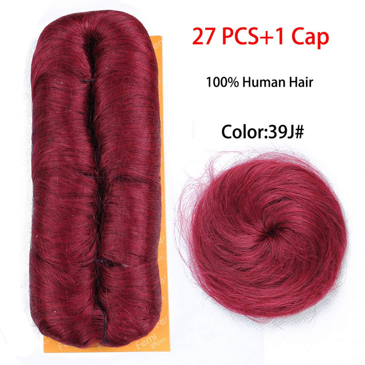 Mayloss 28 Pcs Human Hair Extensions with Top Closure Unprocessed Brazilian Curly Short Virgin Hair Weave Wavy (3" 4" 5" Mix Lenght 100g/pcs 39# Colo