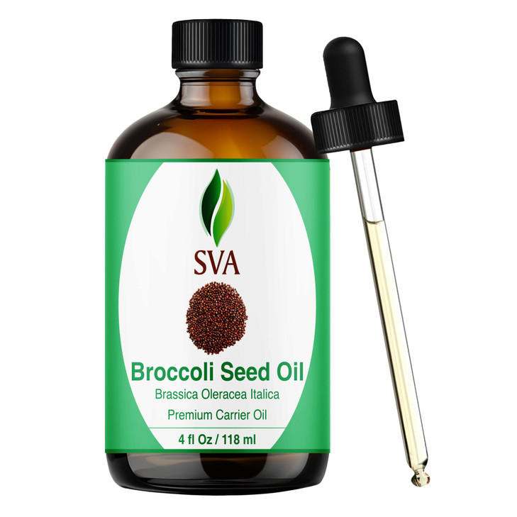 SVA Broccoli Seed Oil - 4 Fl Oz  100% Natural Cold Pressed Broccoli Oil - for Face, Skin Care, Hair Care, Scalp Massage & Body Massage  Carrier Oil
