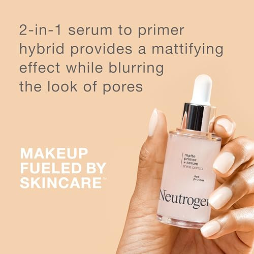 Neutrogena Shine Control Matte Booster Face Primer & Serum, Skin-Mattifying Serum-to-Primer with Rice Protein, Absorbs Excess Oil & Keeps Skin Shine