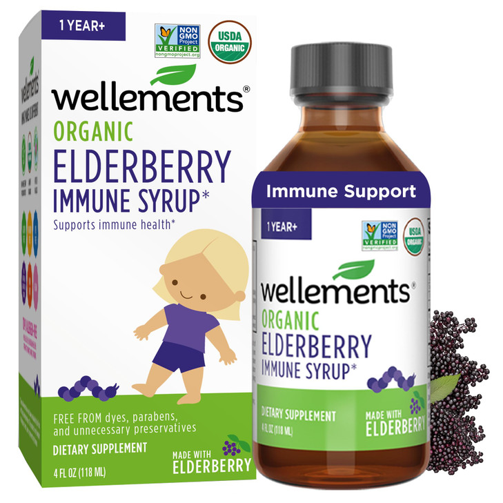 Wellements Organic Elderberry Syrup for Kids | Supports Immune Health* for Babies & Toddlers, Made with Organic Elderberry, USDA Certified Organic &