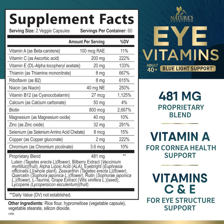 Eye Vitamins Supplements - 3x Strength Eye Health Vitamin with Lutein and Zeaxanthin - Vision Macular Health & Dry Eyes Support With Zinc, Vitamins C