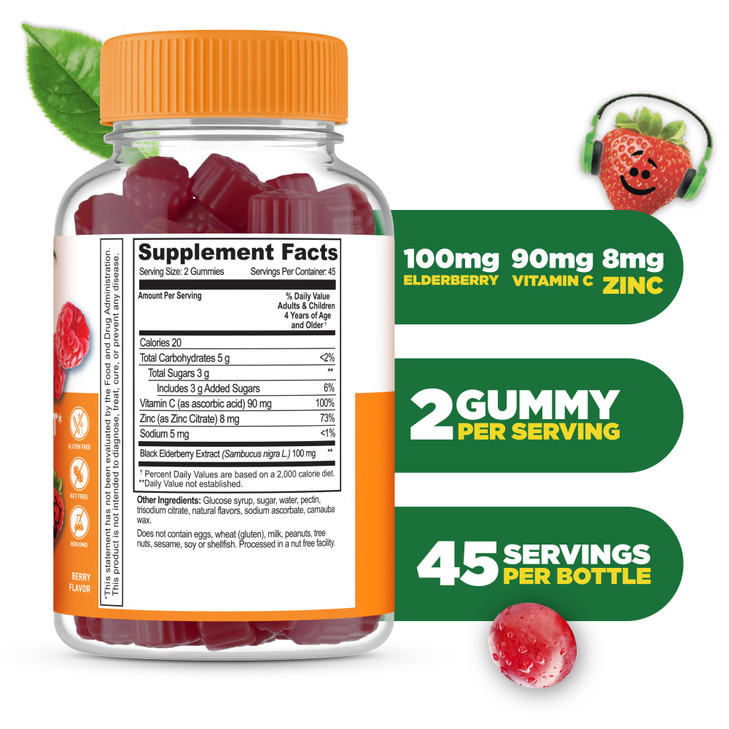 Lifeable Kids Immune Support Gummies | Elderberry Vitamin C and Zinc | Great Tasting Immune Support Supplement Elderberry Gummies for Kids | Kids Eld