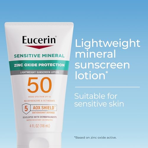 Eucerin Sun Sensitive Mineral Sunscreen Lotion SPF 50 with Zinc Oxide Protection, Hypoallergenic Sunscreen for Sensitive Skin, Oxybenzone and Octinox