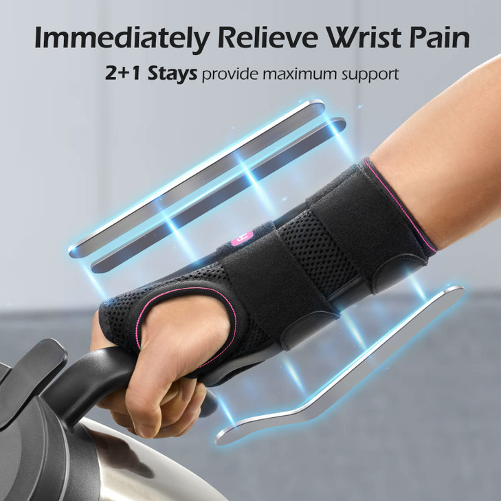 FREETOO Wrist Brace for Carpal Tunnel Relief Night Support, Maximum Support Hand Brace with 3 Stays for Women Men, Wrist Support Splint for Right Han