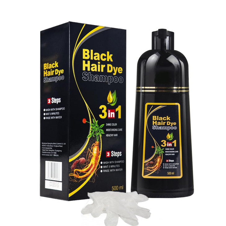WIZOLA Herbal Black hair dye shampoo, 3 in 1 black hair shampoo for Cover Gray White Hair, Permanent natural black hair dye shampoo and conditioner,