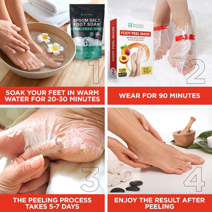 Lavinso Foot Mask that Removes Dead Skin and Callus - 2 Pack - Peach Feet Peeling Mask Extra Strength