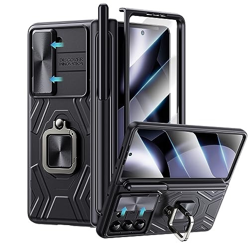 WSKEN for Samsung Galaxy Z Fold 5 Case with S Pen Holder [Hinge Protection][Slide Camera Cover][360° Ring Magnetic Stand][Built-in Screen Protector]