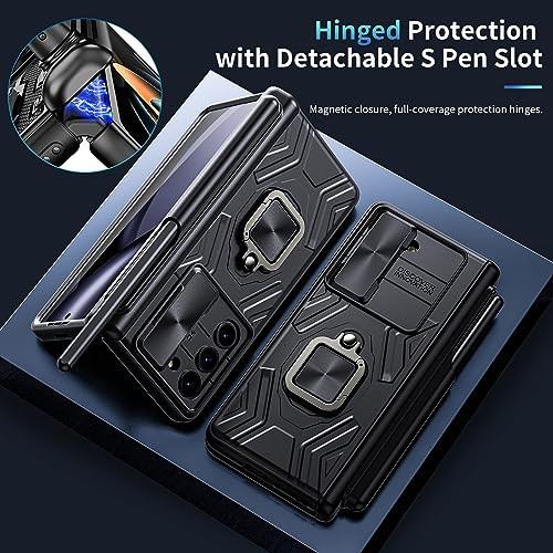 WSKEN for Samsung Galaxy Z Fold 5 Case with S Pen Holder [Hinge Protection][Slide Camera Cover][360° Ring Magnetic Stand][Built-in Screen Protector]