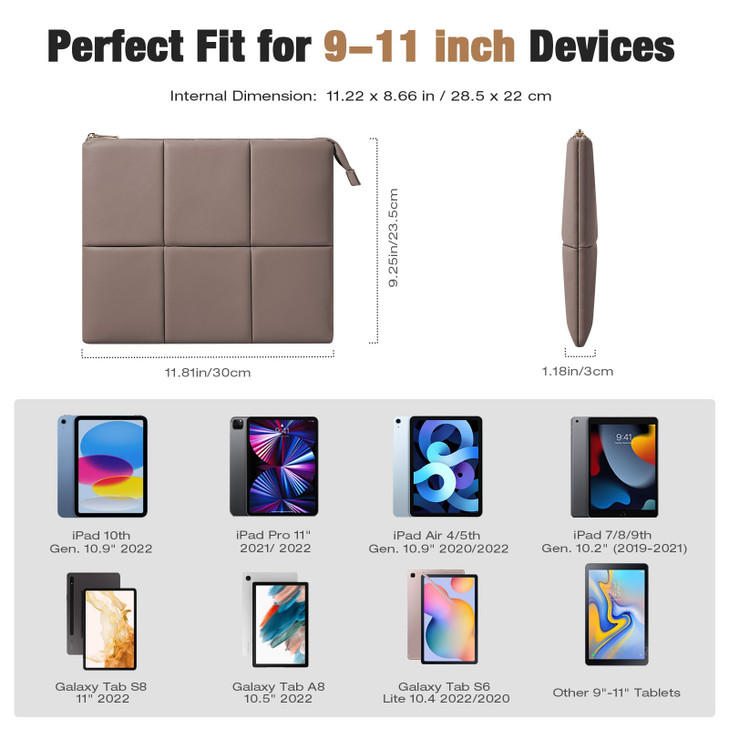 MoKo 9-11 Inch Puffy Tablet Sleeve Bag Fit with New iPad Air/Pro 11 inch, iPad 10th Gen 10.9, iPad Pro 11, iPad Air 4/5th Gen 10.9, Built-in Elastic