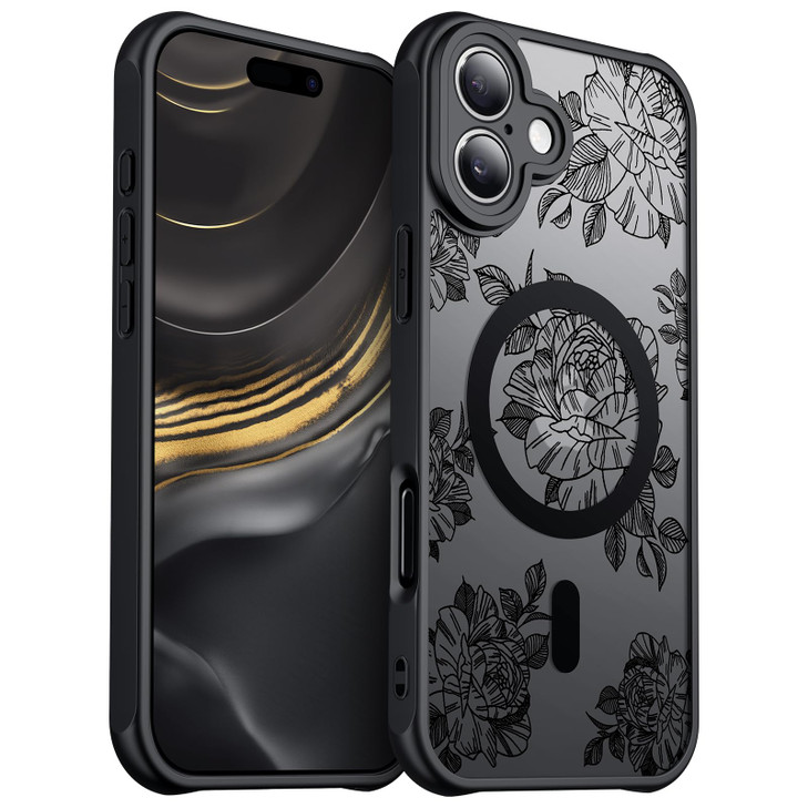 MANLENO Magnetic Case for iPhone 16 Plus [MagSafe Compatible] Floral Anti-Scratch Shockproof Cover with Enhanced Drop Protection and 3D UV Printed Pa