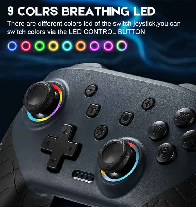 BINBOKPLAY Switch Controller, Switch Controller Compatible with Switch/Switch Lite/switch 2, Wireless Gamepad with 7 LED Colors/Motion Control/Dual V