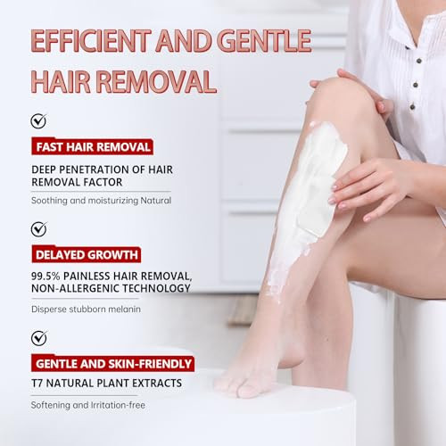 VGO Painless Hair Removal Cream for Women & Men, Hair removal cream for body, back & legs, All Skin Types, 4.06oz w/Spatula